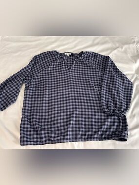 Maurices Navy and Light Blue Plaid Long Sleeve Top